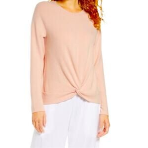 Socialite Pink Twist Front Brushed Knit Hacci Sweatshirt, Size XS